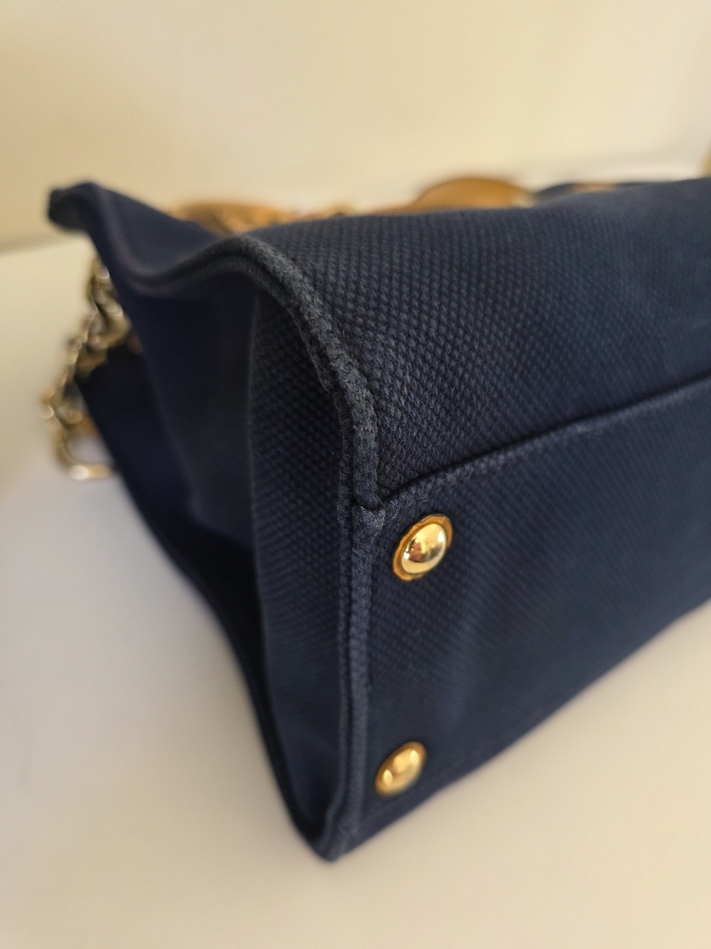 Michael Kors Hamilton East/West Large Tote Navy Canvas Leather Trim Crossbody - Picture 8 of 16